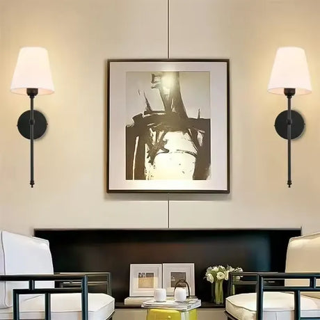 Modern Wall Sconce  Black Metal Frame With White Shade - Product showcase