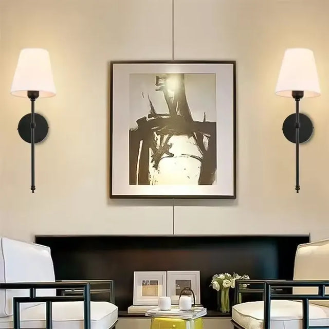 Modern Wall Sconce  Black Metal Frame With White Shade - Product showcase
