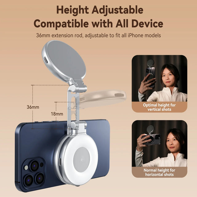 Magnetic Selfie Ring Light  Height Adjustable LED Phone Light - Product showcase