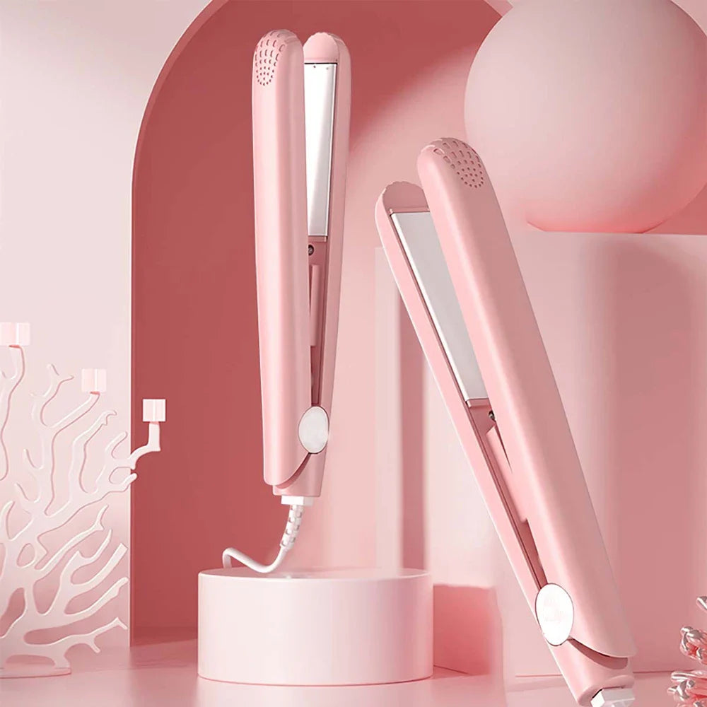 Ceramic Hair Straightener  Dual-Function Styling Tool Pink - Product showcase