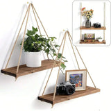 Hanging Wall Shelf  Natural Wood with Hemp Rope - Detailed view