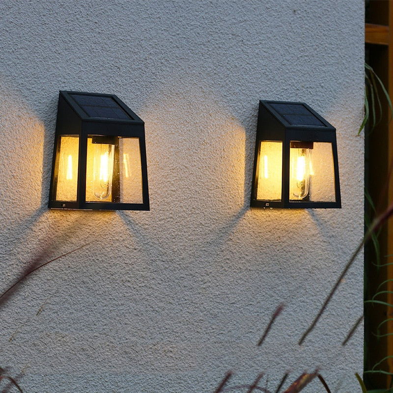 Solar Outdoor Wall Light  Modern Black Metal Frame - Product example