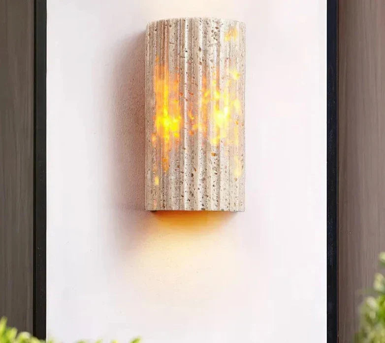 Natural Travertine Wall Light  Stone Column Design - Detailed view