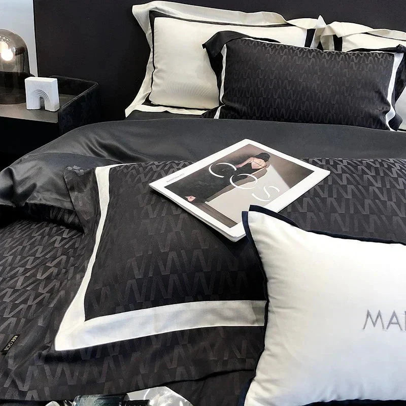 Egyptian Cotton Bedding Set  Modern Monogram Pattern - Detailed view