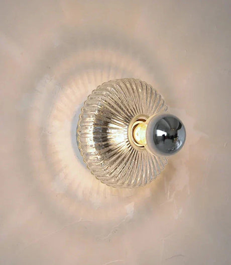 Vintage Glass Wall Lamp  Ribbed Dome Shade With Chrome Accent - Product detail 12
