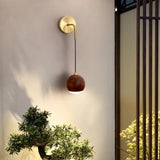 Modern Wall Sconce  Walnut Wood Globe with Brass Stem - Detailed view