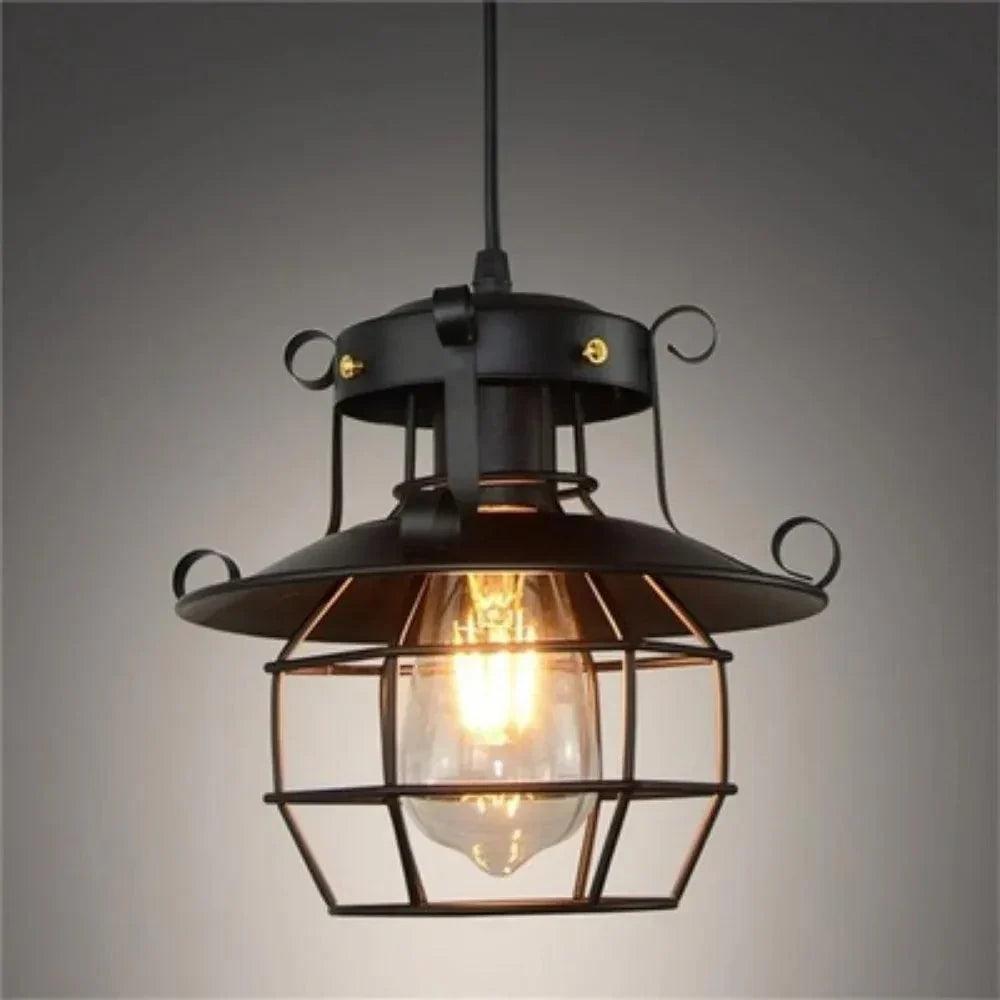 Industrial Pendant Light  Black Metal Cage Design - Product example