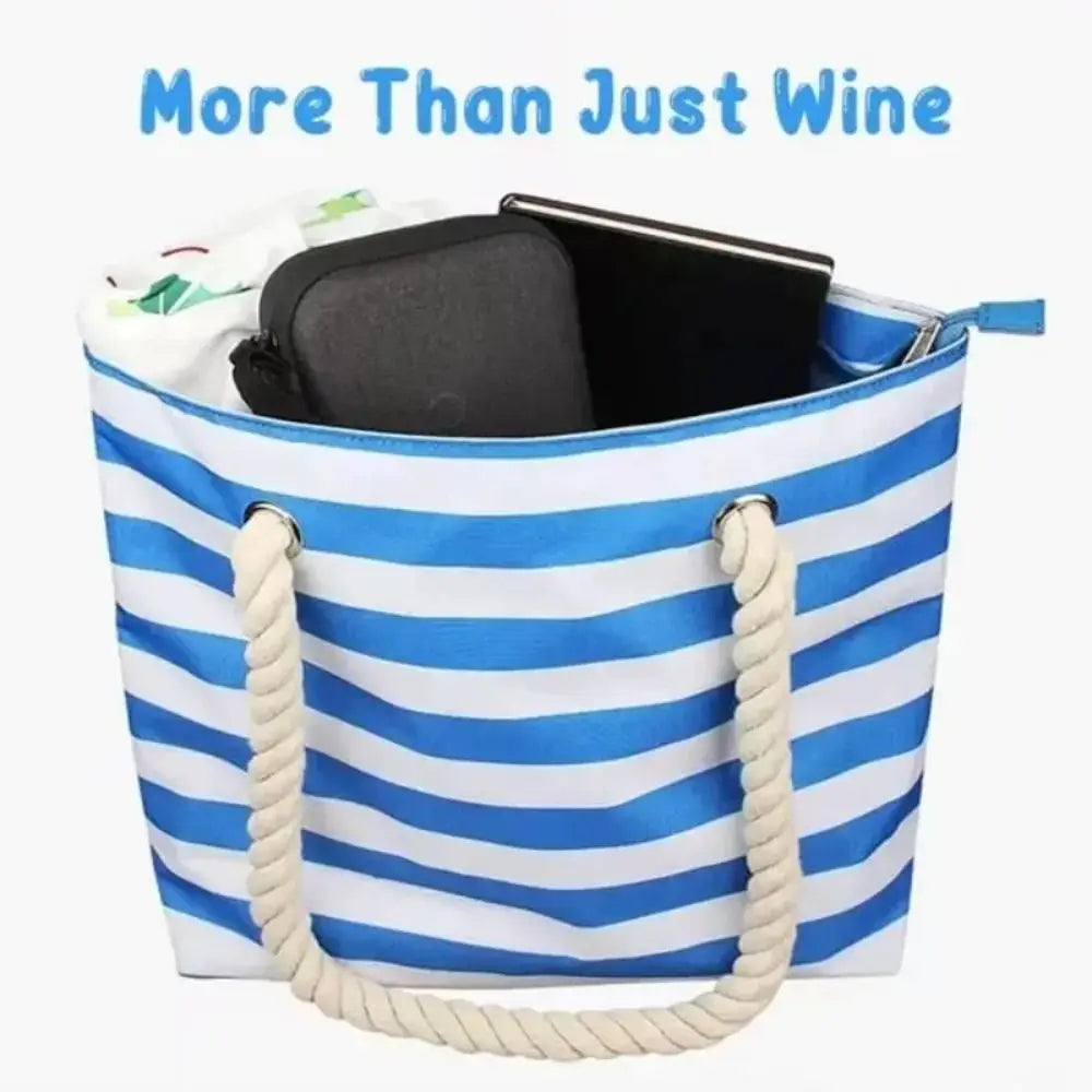 Insulated Wine Tote Bag  Nautical Stripe Dispenser Design - Product detail 7