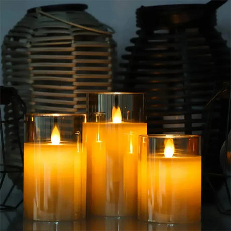 LED Flameless Candles Set  Glass Remote Control Flickering Lights - Product showcase
