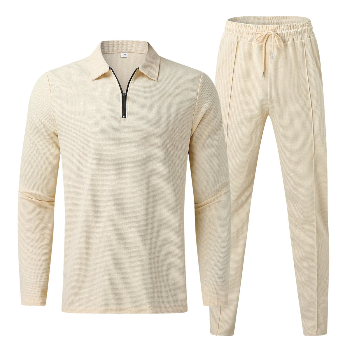 Mens Loungewear Set  Textured Waffle Knit Quarter-Zip Design - Detailed view