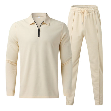 Mens Loungewear Set  Textured Waffle Knit Quarter-Zip Design - Detailed view