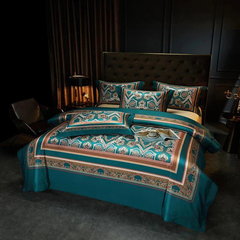 Luxury Egyptian Cotton Duvet Set  Teal Arabesque Pattern - Product detail 4