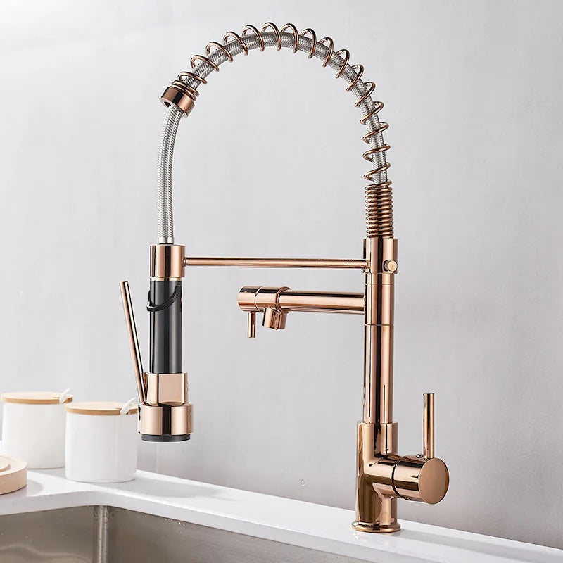 Professional Kitchen Faucet  Spring Pull Down Design Gold Brass Finish - Detailed view