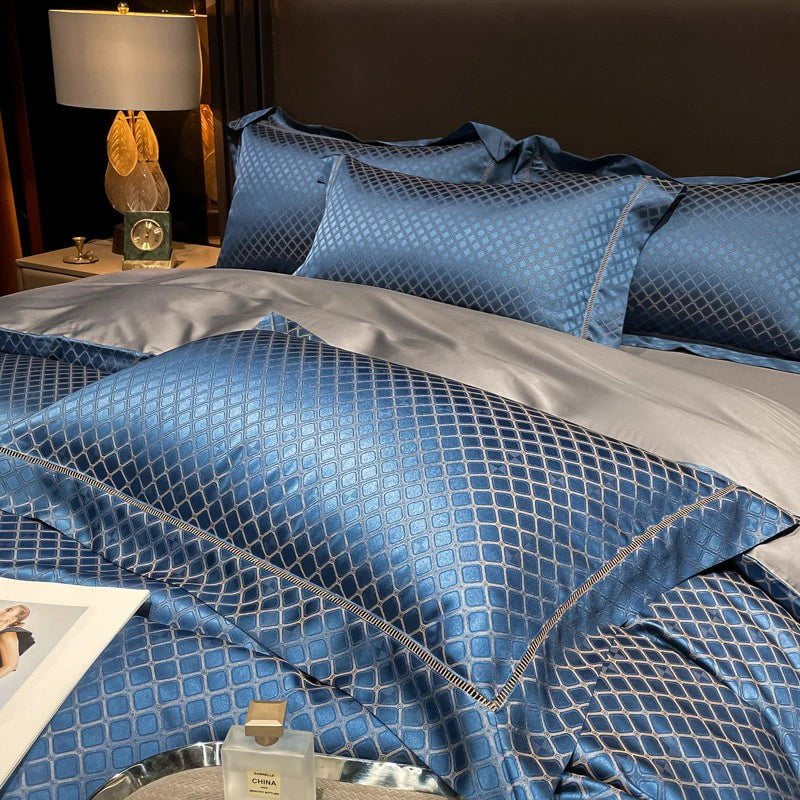 Luxury Egyptian Cotton Bedding  Diamond Pattern Duvet Set - Detailed view