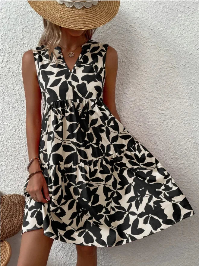 Summer Floral Dress  V-Neck Tiered Cotton Design - Product example