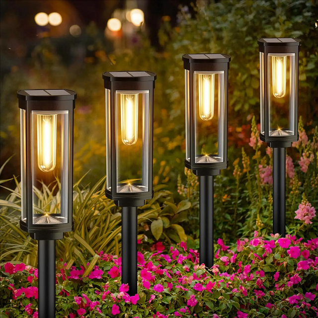 Solar Garden Path Lights  Glass Panel LED Lanterns - Product showcase