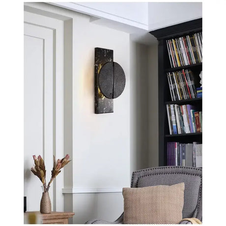 Modern Marble Wall Light  Black Stone Half Moon Design - Detailed view