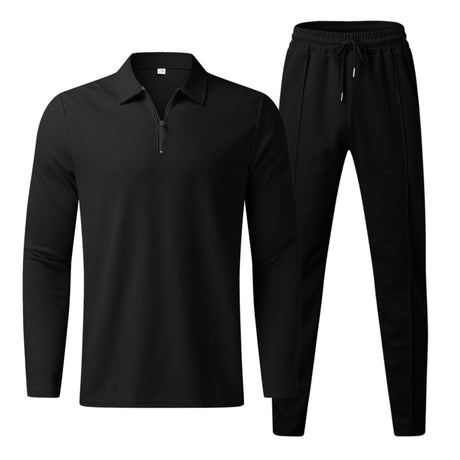 Mens Loungewear Set  Textured Waffle Knit Quarter-Zip Design - Product example