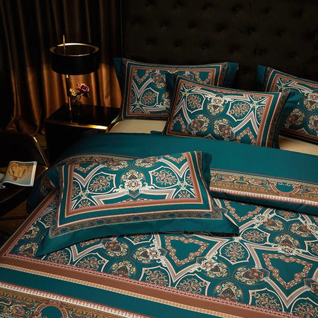 Luxury Egyptian Cotton Duvet Set  Teal Arabesque Pattern - Product detail 8