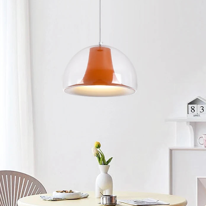Modern Dome Pendant Light  White Glass With Orange Accent - Product detail 5