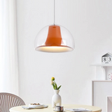 Modern Dome Pendant Light  White Glass With Orange Accent - Product detail 5