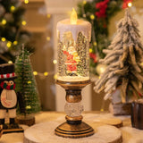 Christmas LED Candle Holder  Vintage Brass Base With Snow Globe Design - Detailed view