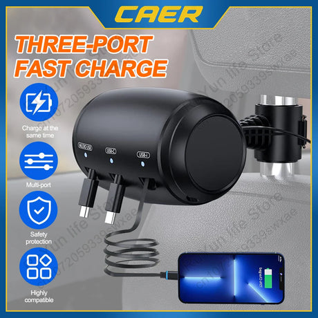 Multi-Port Car Charger  3-in-1 Retractable Fast Charging Hub - Product showcase
