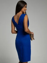Elegant Cocktail Dress  Royal Blue V-Neck Side Slit Design - Detailed view