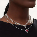 Romantic Pendant Necklace Set  Heart And Sword Design With Crystal Accents - Product detail 4