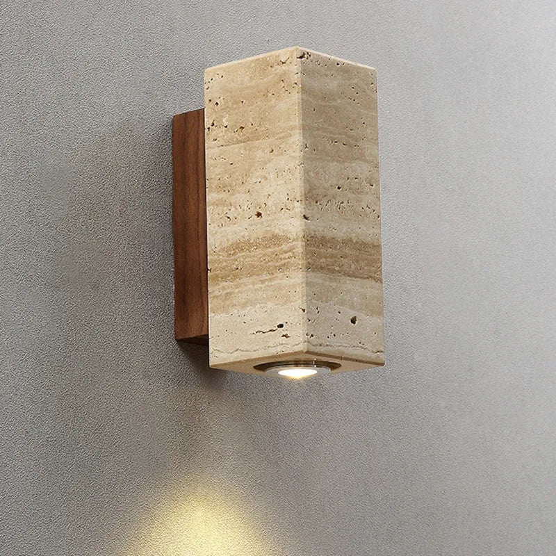 Natural Stone Wall Light  Travertine LED Sconce - Detailed view