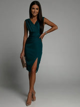 Elegant Cocktail Dress  Royal Blue V-Neck Side Slit Design - Product detail 10
