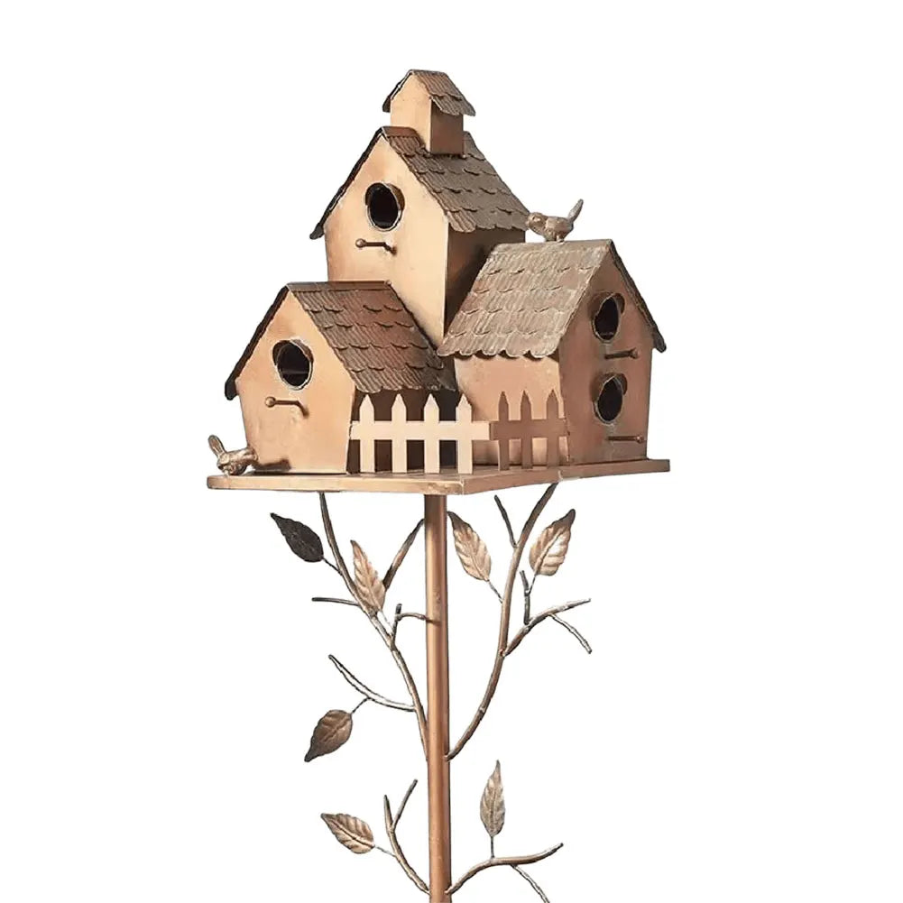 Copper Garden Birdhouse  Dual Entry Metal Bird House with Decorative Leaf Design - Product detail 11