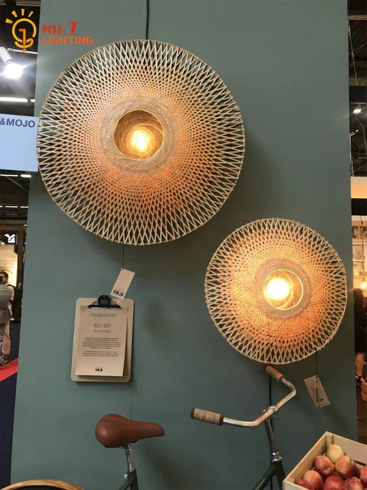 Japanese Wall Light  Bamboo Woven Disc Design - Product detail 5