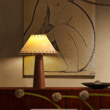 Wabi-Sabi Table Lamp  Wooden Base with Handstitched Shade - Detailed view