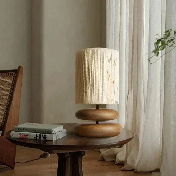 Modern Table Lamp  Stacked Walnut Base with Textured Shade - Product example