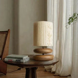 Modern Table Lamp  Stacked Walnut Base with Textured Shade - Product example