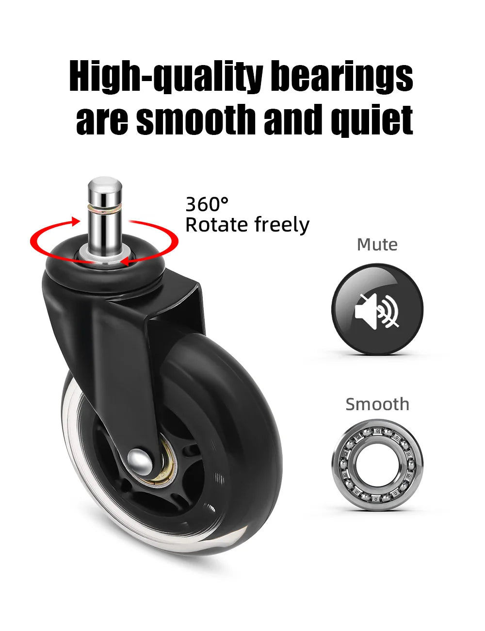 Office Chair Caster Wheels  Heavy Duty Rubber Rolling Set - Product detail 9
