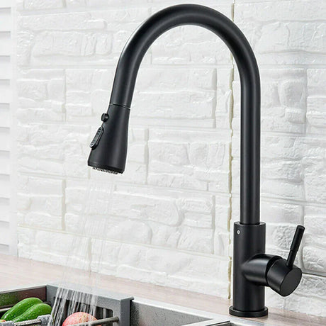 Modern Pull-Out Kitchen Faucet  Matte Black High-Arc Design - Product detail 6