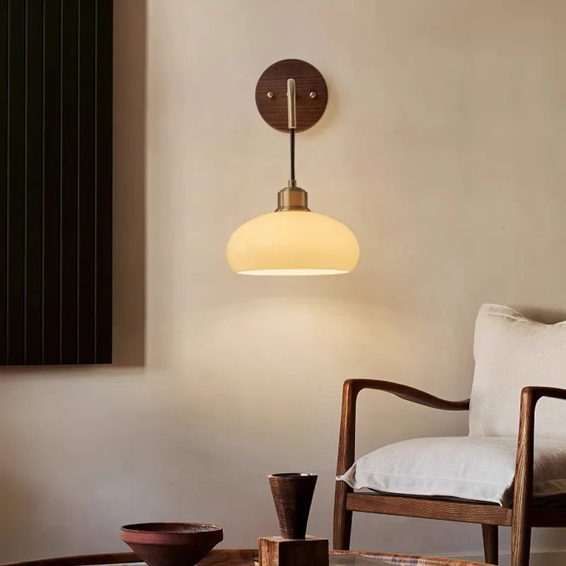 Modern Wall Lamp  Walnut Wood  Brass Fixture - Product detail 4