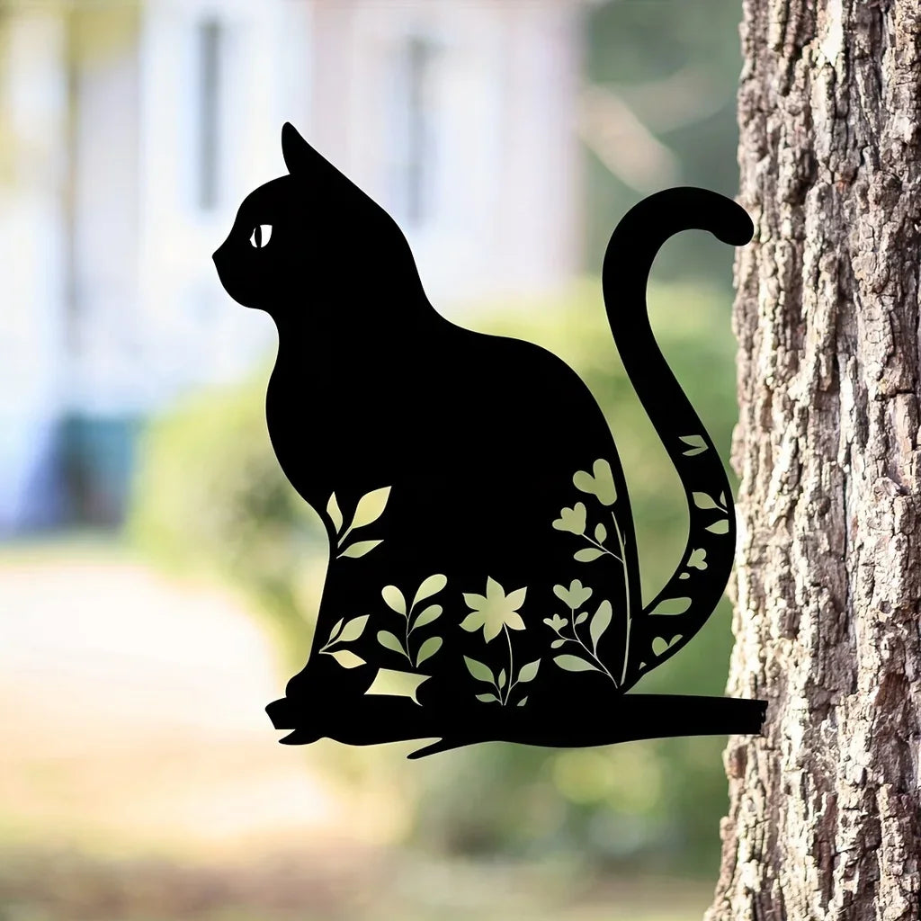 Metal Garden Cat Decor  Floral Silhouette Design - Product detail 4