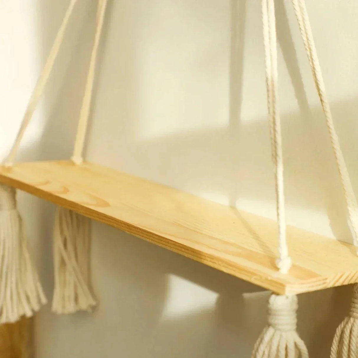 Macramé Wall Shelf  Natural Wood Boho Hanging Display - Product detail 6