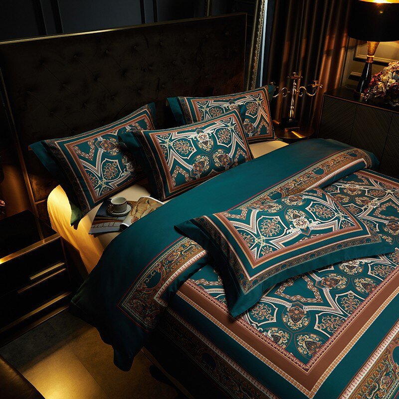 Luxury Egyptian Cotton Duvet Set  Teal Arabesque Pattern - Product detail 6