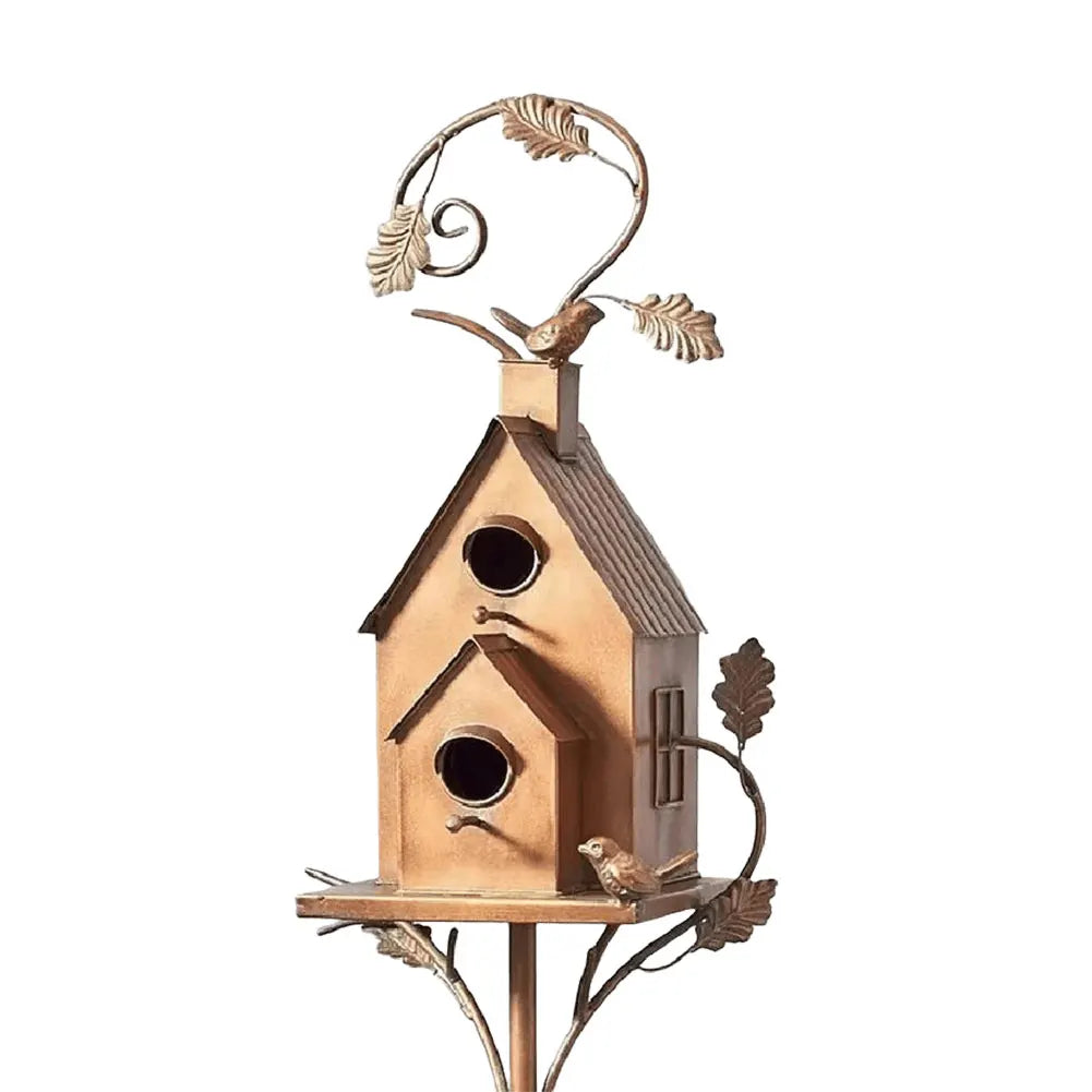 Copper Garden Birdhouse  Dual Entry Metal Bird House with Decorative Leaf Design - Product detail 9