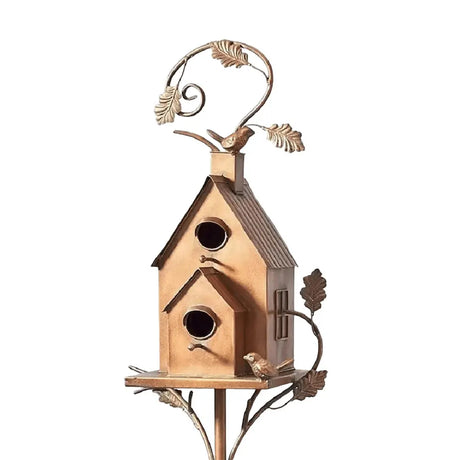 Copper Garden Birdhouse  Dual Entry Metal Bird House with Decorative Leaf Design - Product detail 9