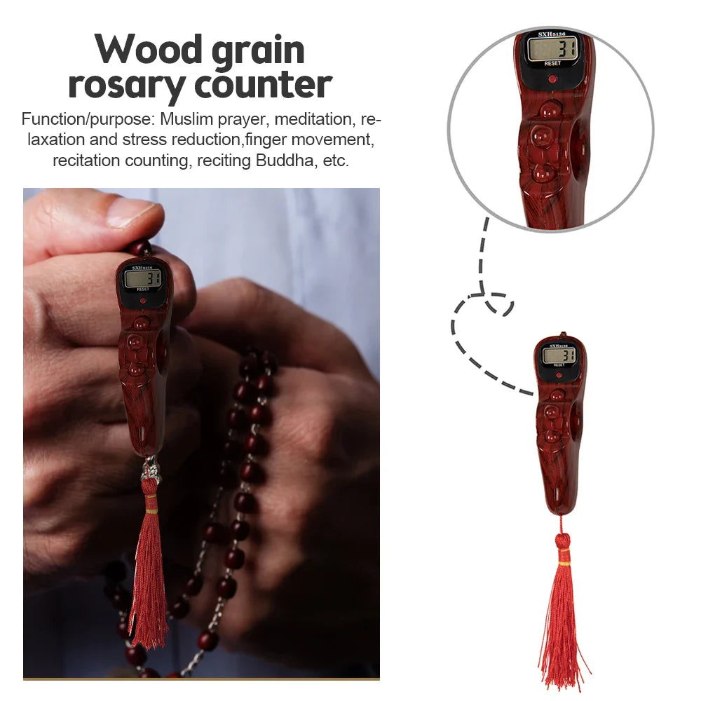 Digital Prayer Counter  Wood Grain Design with Tassel - Product detail 6
