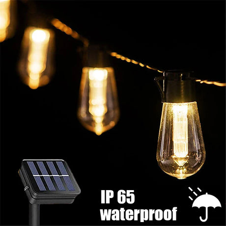 Solar String Lights  Retro Edison Glass Bulb Design - Detailed view