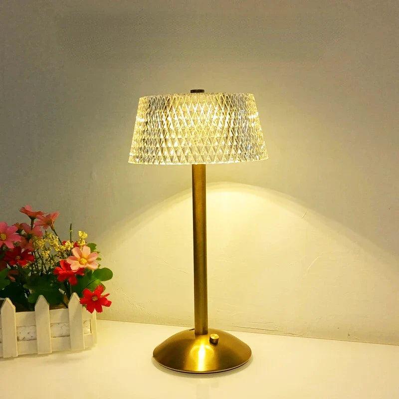 Crystal Table Lamp  Diamond Pattern Glass Shade - Detailed view