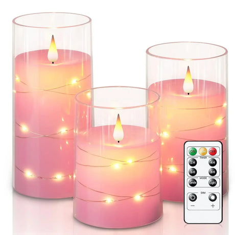 LED Flameless Candles  Glass Cylinder Set with String Lights - Product detail 9