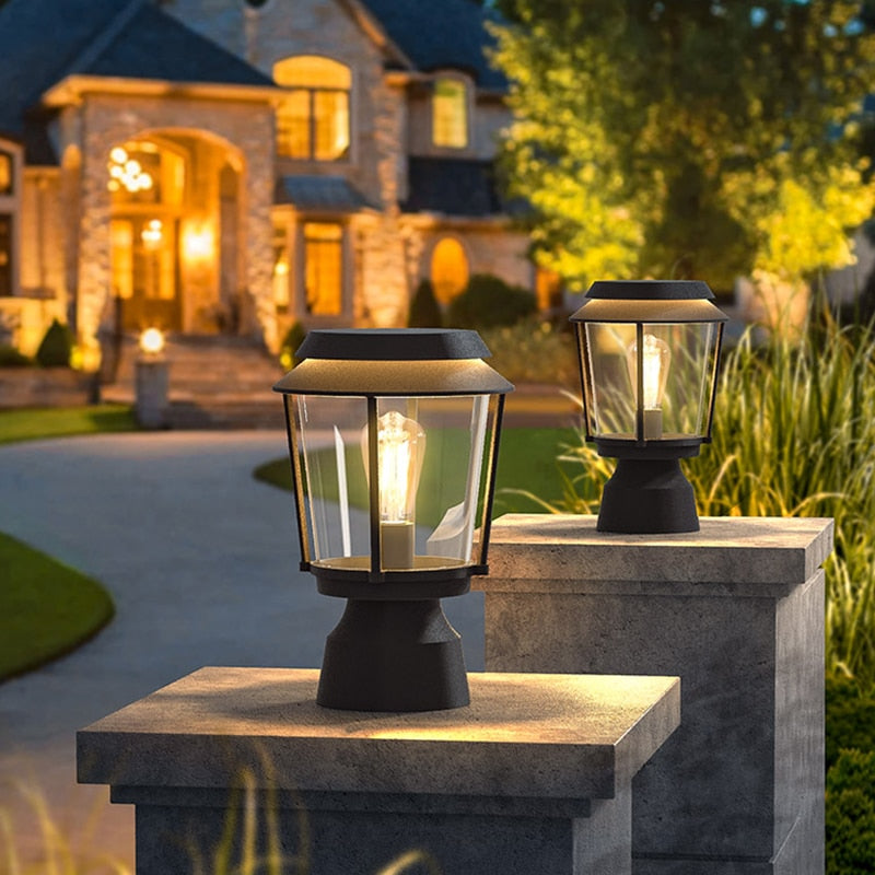 Solar Garden Post Light  Lantern Style Glass Panel Design - Product detail 4