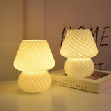 Striped Glass Table Lamp  Pink Mushroom Design - Detailed view